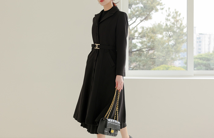 minimal collar Flared Lady Coat(quilted lining)