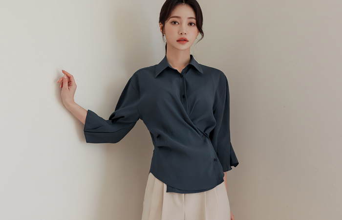 Modal Pintuck Shirring Two-way Shirt Blouse