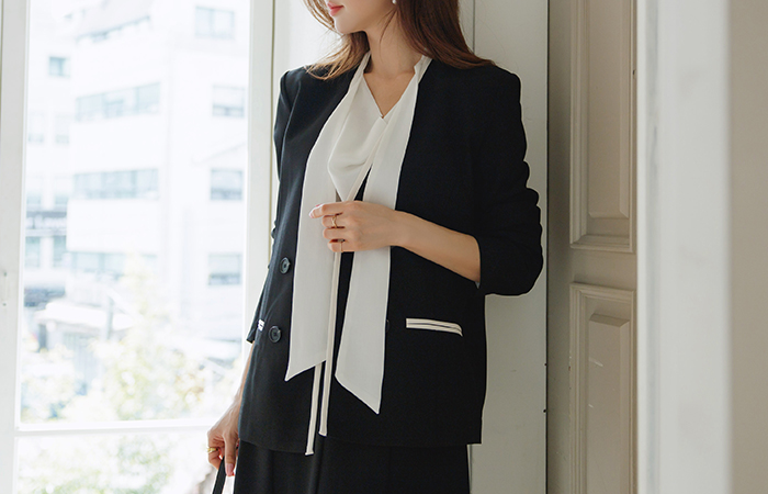 Modern Classic No-collar Color Combination Jacket