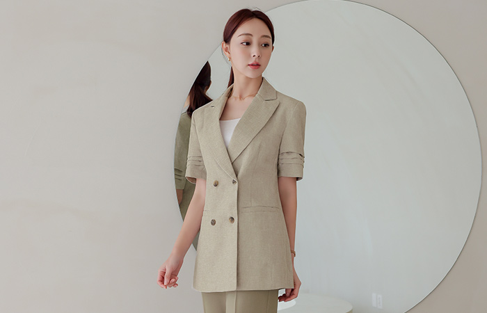 Wrinkles Sleeves Double-button Short-sleeve Jacket