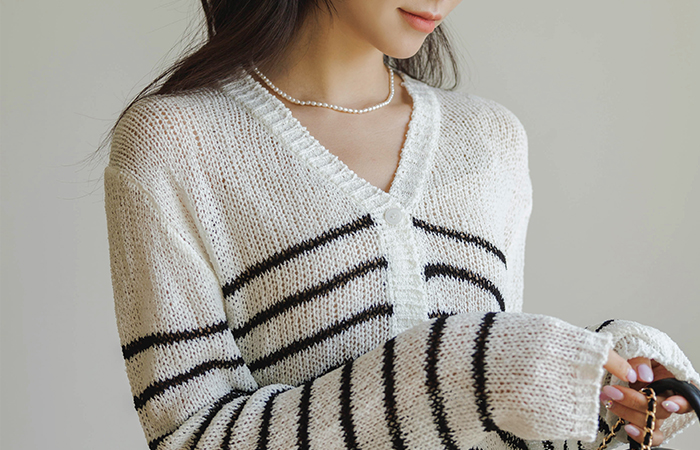 Pretty fit Stripe Summer Knit Cardigan