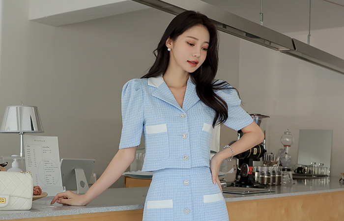 Summer Tweed Color Combination Collar Jacket