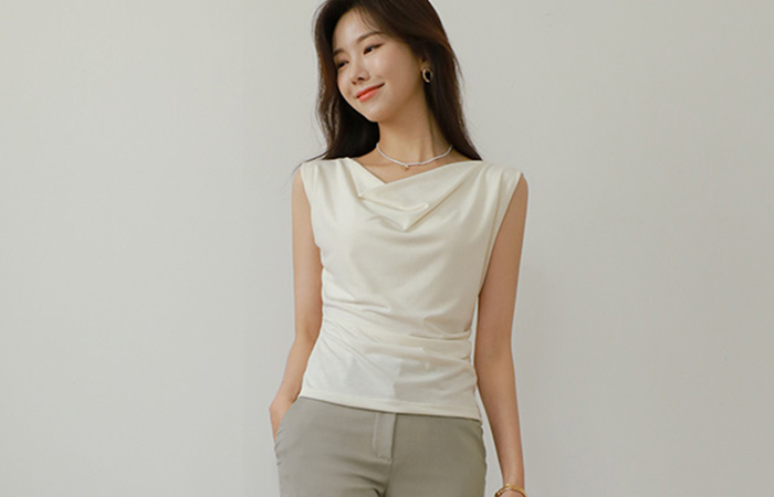 Elegance Mood Shirring Detail Sleeveless shirts T-shirt