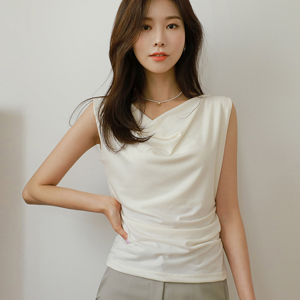 Elegance Mood Shirring Detail Sleeveless shirts T-shirt