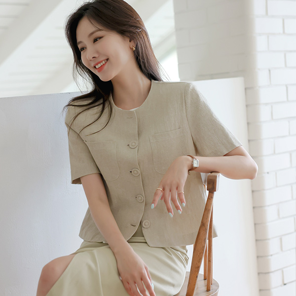 Modern Natural No-collar Linen Jacket