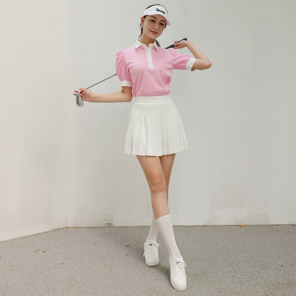 Color Combination Collar Pique Puff Short-sleeve T-shirt