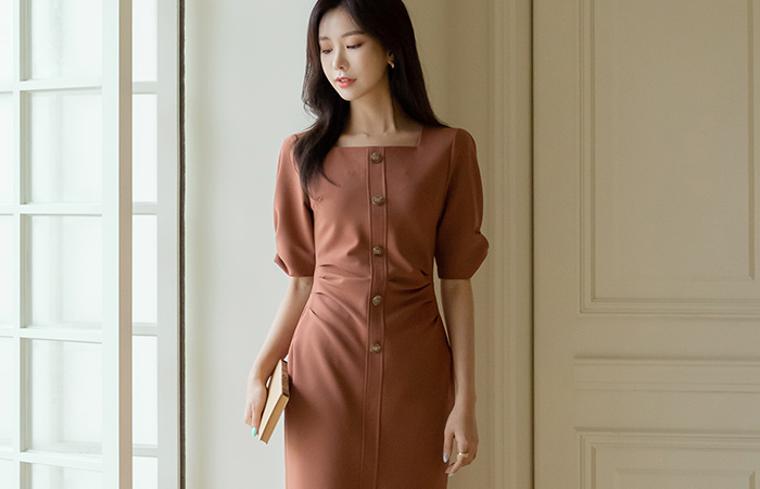 Feminine Shirring Point Autumn Slim Fit Dress