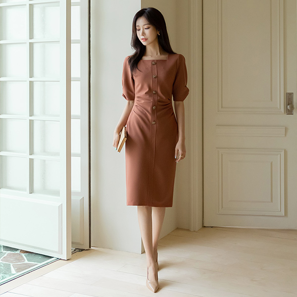 Feminine Shirring Point Autumn Slim Fit Dress