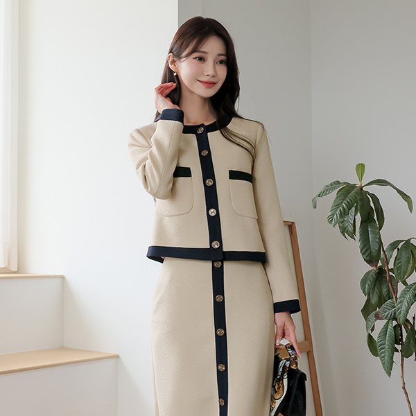 Loel Jacquard Color Combination Round No-collar Jacket