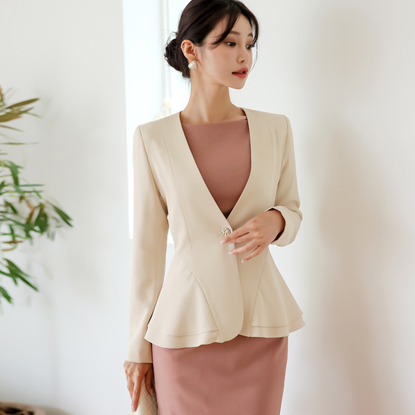 No-collar Double Peplum Span Jacket