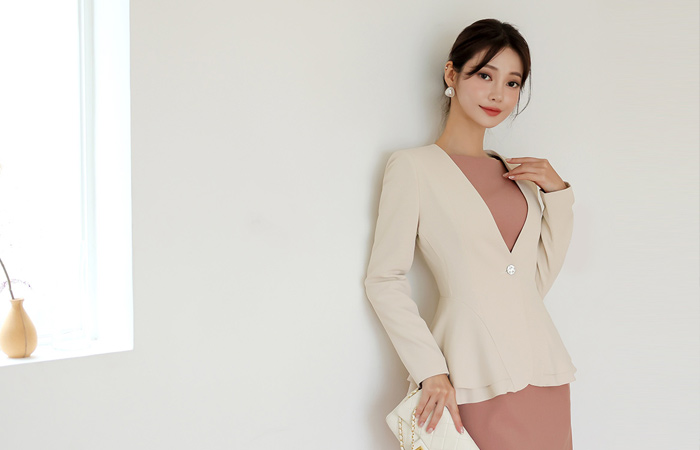 No-collar Double Peplum Span Jacket