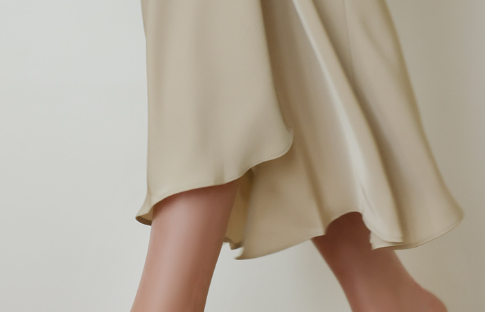 Ellin Satin Deep Slit Unbalance Skirt