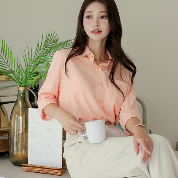 Pastel Soft One-Pocket Shirt Blouse