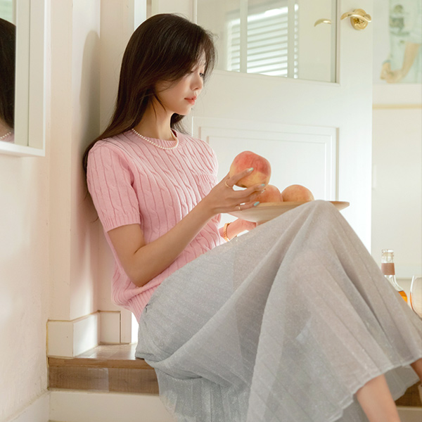 Sunny Shining Glitter Banding Pleats Long Skirt