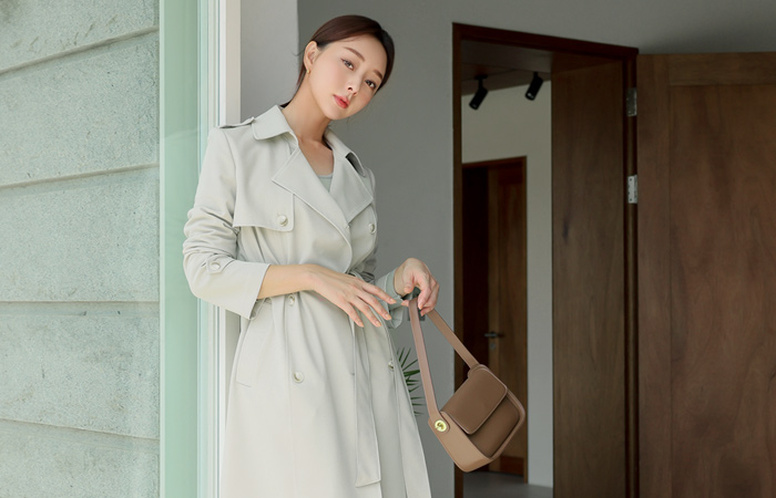 Soft Color Double Button Trench Coat