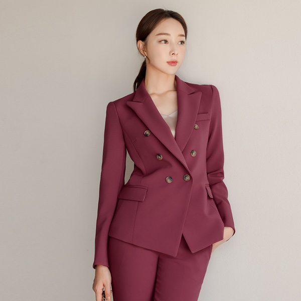 Double-button Peaked Collar Slim Jacket