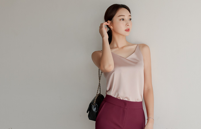 Satin Skily VNeck Sleeveless shirts Blouse