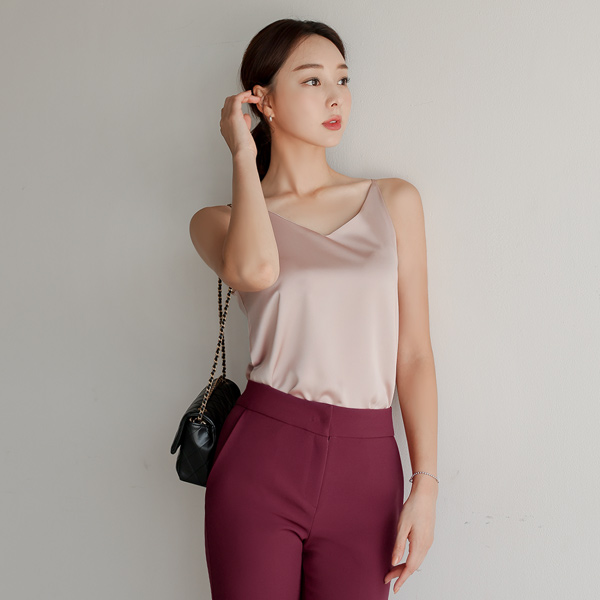 Satin Skily VNeck Sleeveless shirts Blouse