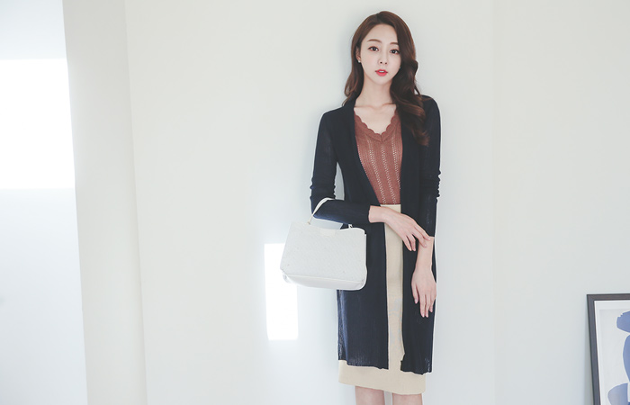 Cooling Corrugated Slit Long cardigan