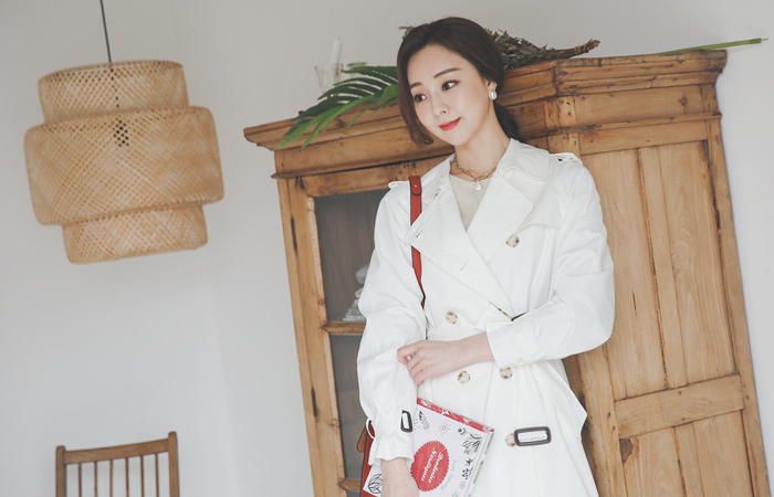 Natural Double-button Cotton Long Trench Coat