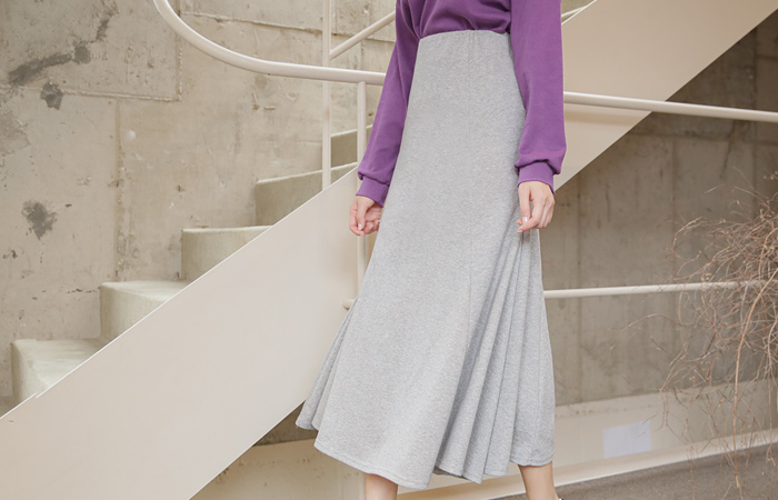 Stretchy-Waist Cotton Long Mermaid Skirt