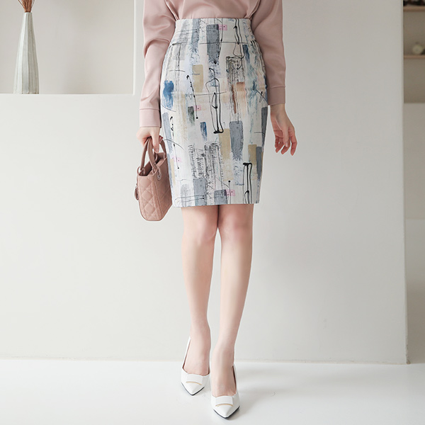 Drawing Painting Slim Cotton Span Skirt