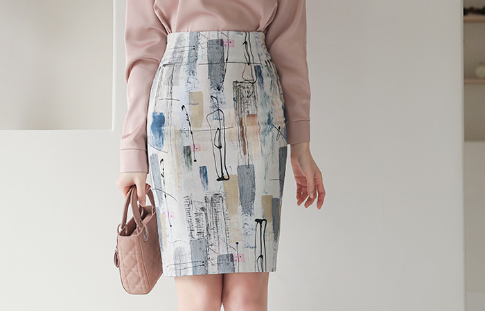 Drawing Painting Slim Cotton Span Skirt