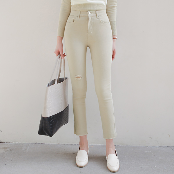 Destroyed Stretchy-Waist Straight Pants