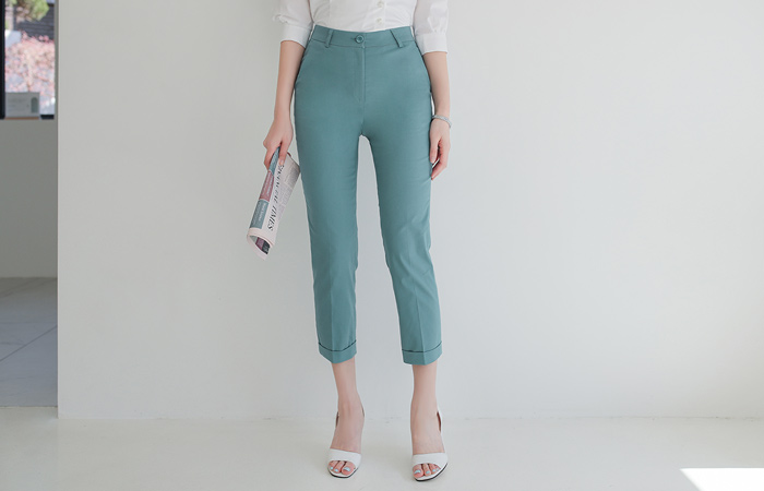 Basic Cotton Span Back Banding capri pants Slacks