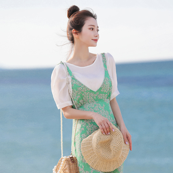 Shoulder Ribbon Bustier Chiffon Maxi Dress