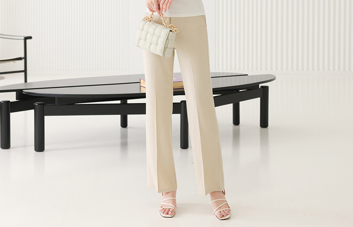 Marine Linen Span High-Waist Straight Slacks