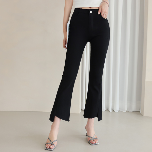 Crazy Cotton Span Unbalance Cutting Boot-Cut Pants