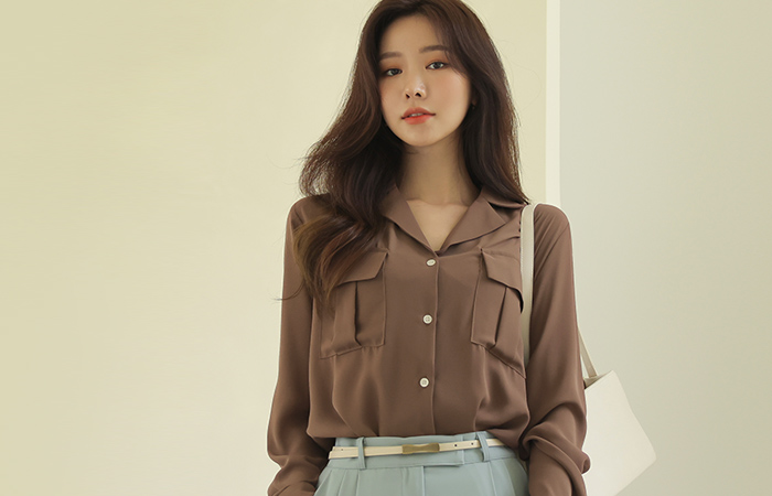 Double Pockets Autumn Blouse