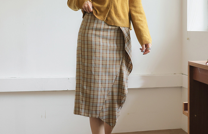 Classic Check Pattern Side Ruffle Skirt