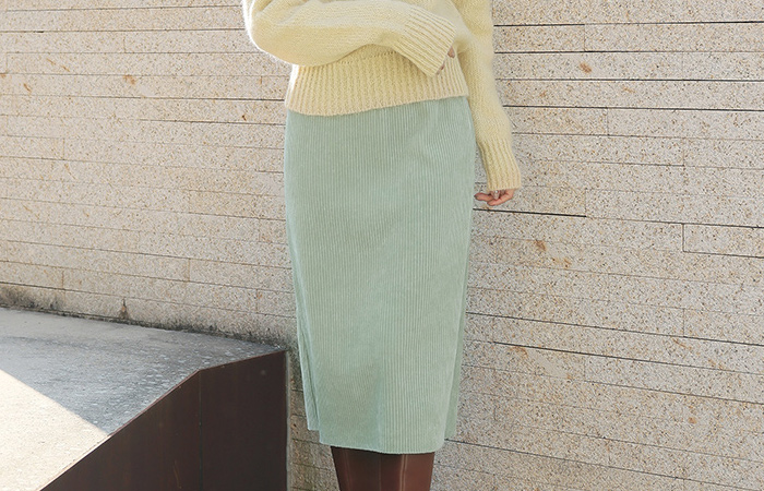 Creamy Color Corduroy Banding Span Skirt