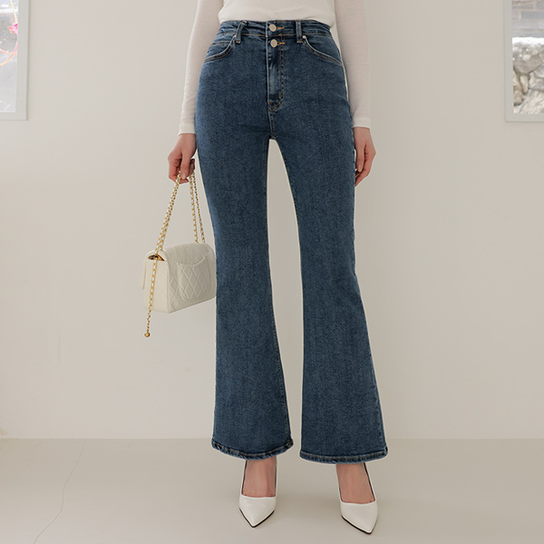 Retro Double-button Boot-Cut Denim-Pants