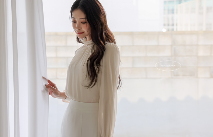 Shirring-Highneck Double See-through Blouse(Spring) Ⅱ