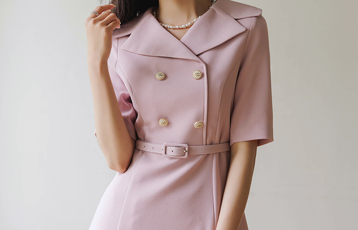 Collar Point A-line Belt set Dress