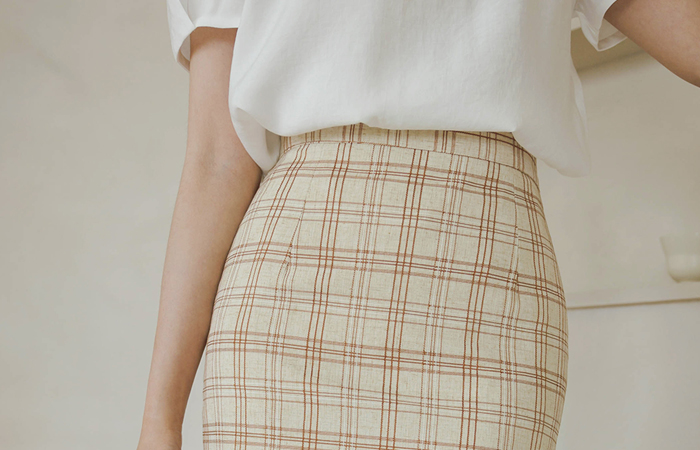 Check Patterns Point Tencel H-line Skirt