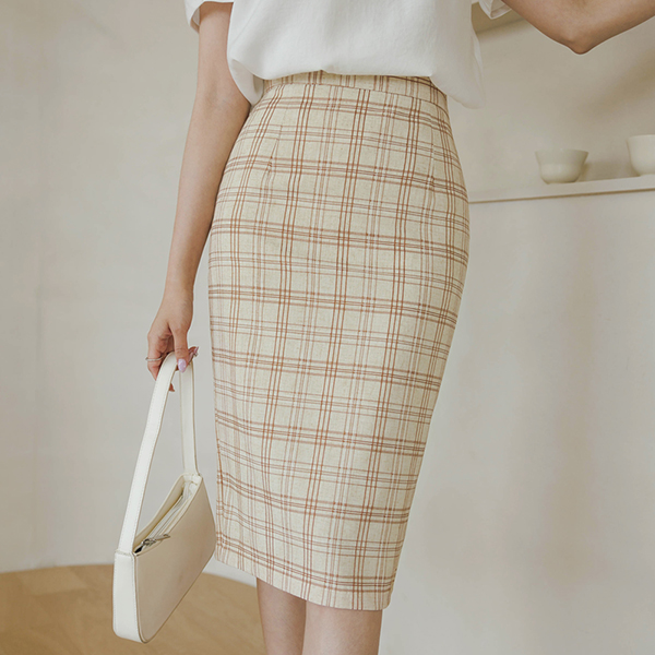 Check Patterns Point Tencel H-line Skirt