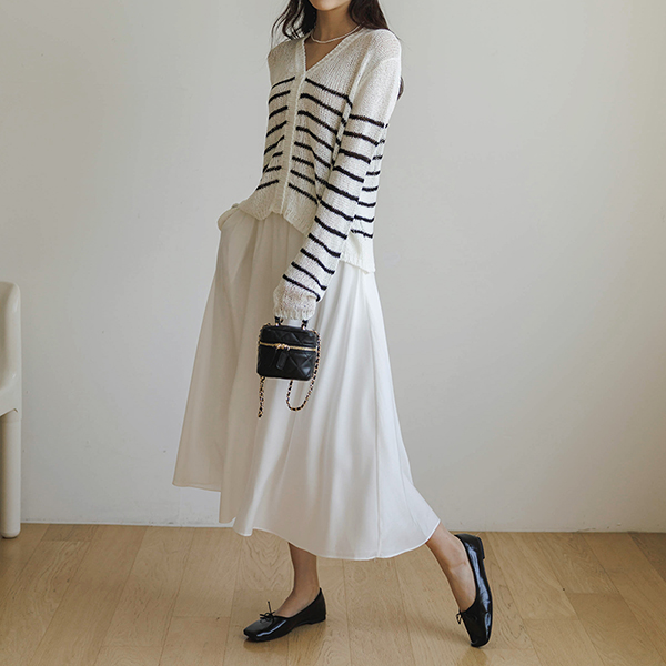 Glossy Pastel Color Banding Long 훌 Skirt