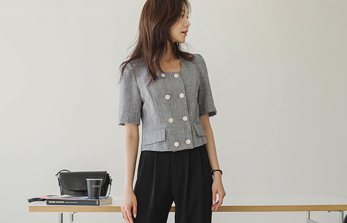 Classic Square Neck Summer Tweed Blouse Jacket