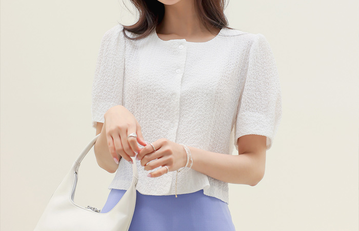 Simple Round Neck-Line Waffle Blouse