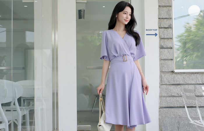 Wing Sleeves Belted Unbalance Gored Dress Ⅲ