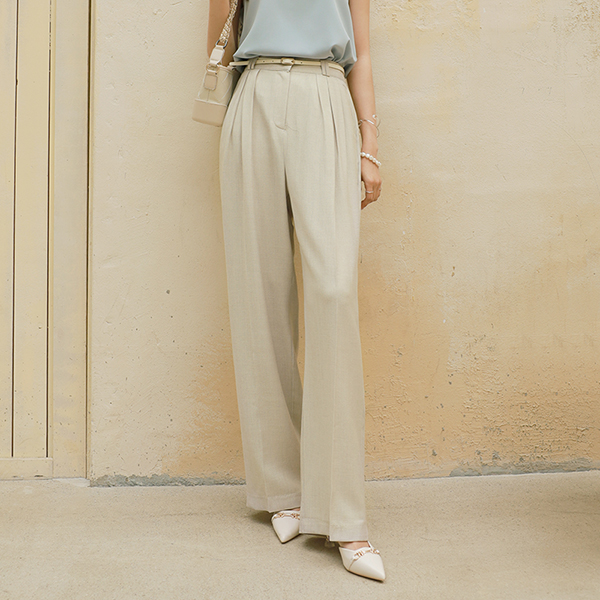 Double Pintuck Point Wide Linen Slacks