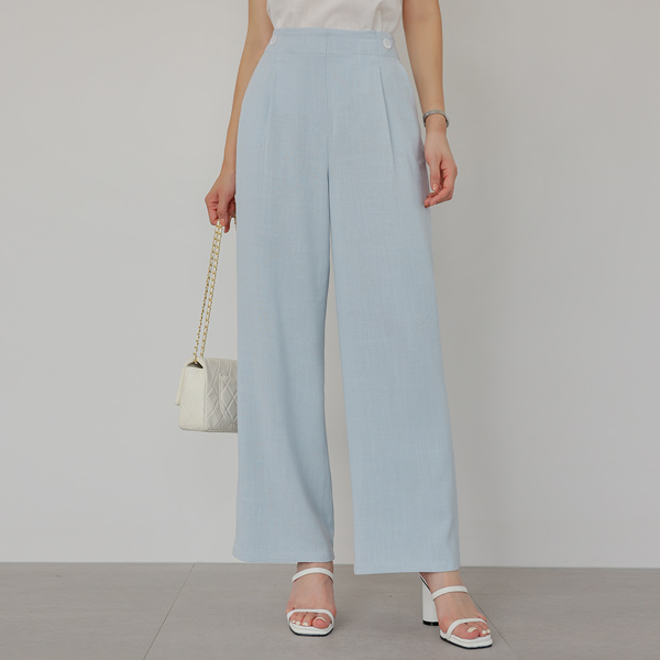 Linen Double-button Pintuck Wide Slacks