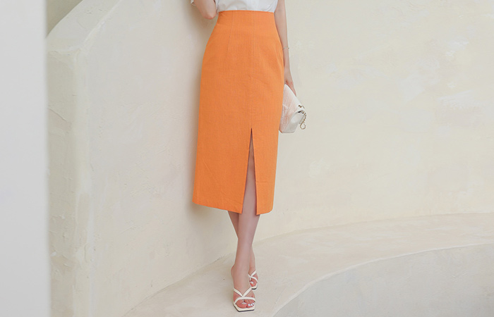 Summer Linen Front Slit Long Skirt
