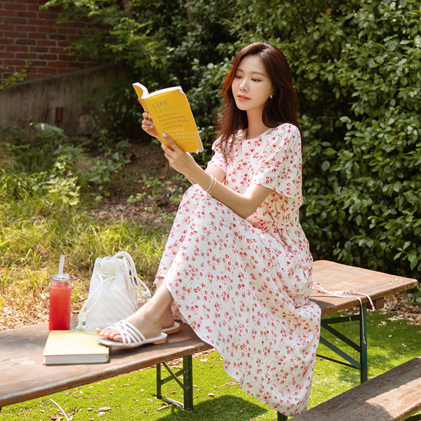 Flower Patterns Picnic A-line Long Dress