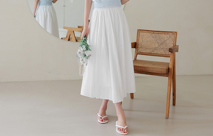 Pure Shirring Flared Long Skirt