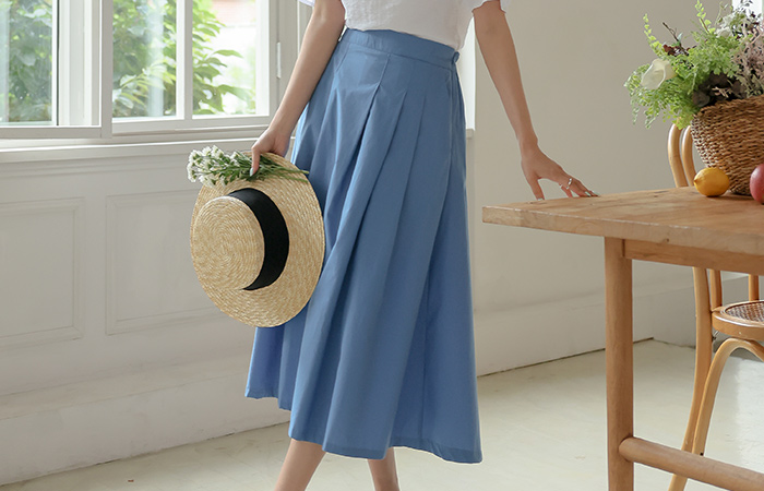 Point Color Pintuck A-line Back Banding Cotton Rong Skirt